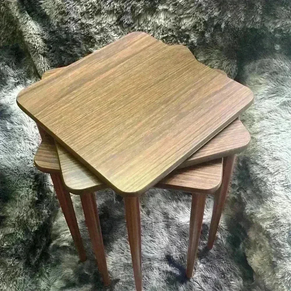 Set of  3 Mid Century Danish Modern Wood Formica Stacking Nesting
Tables - Picture 9 of 16